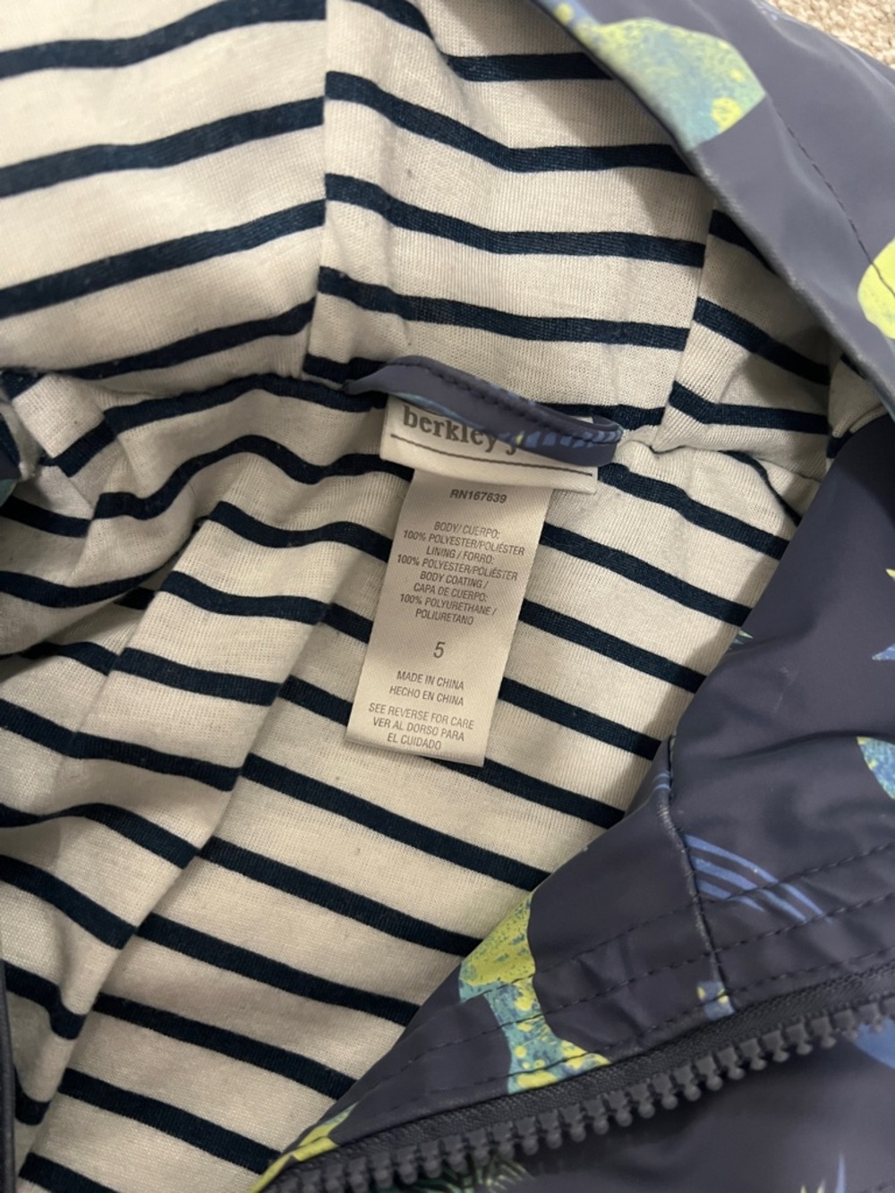 Boy’s Navy Shark Print Raincoat - Blue & Green Sharks - Picture 4 of 6